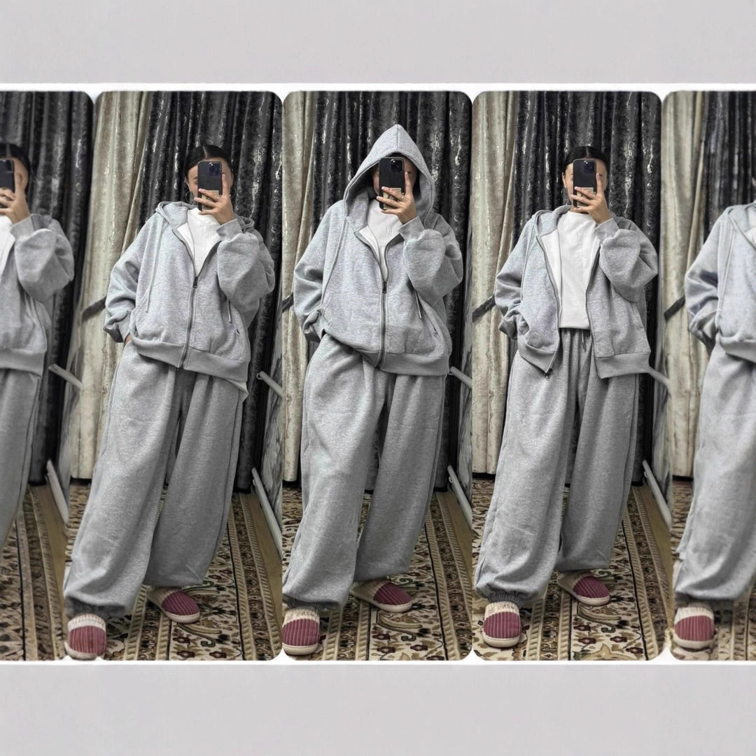 Damen nan übergroße Kapuzenjacke mit Reißverschluss und weite Jogginghose Lounge Set Drune