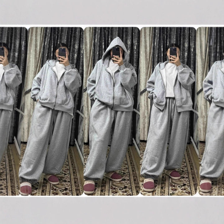 Damen nan übergroße Kapuzenjacke mit Reißverschluss und weite Jogginghose Lounge Set Drune