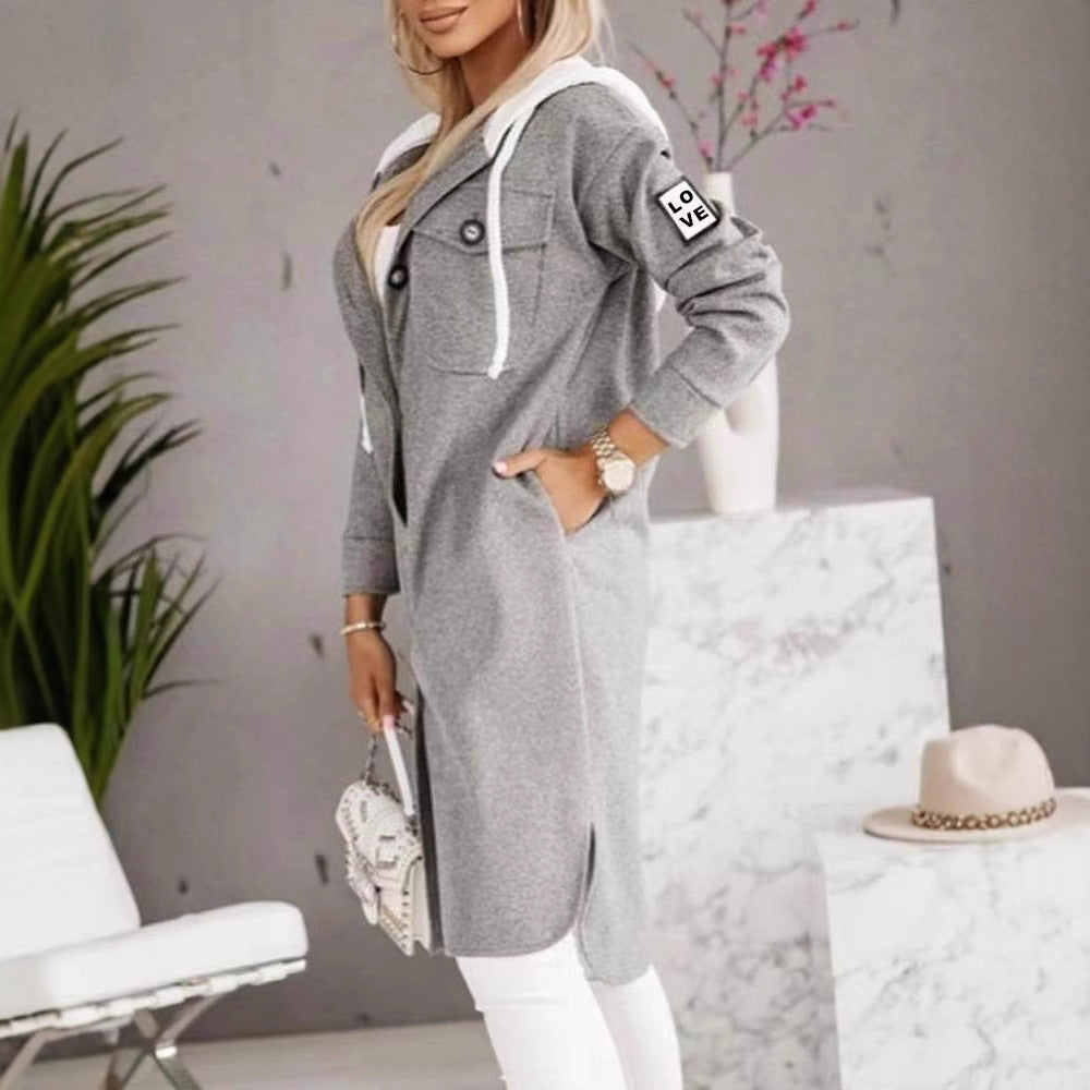Damen Oversized Kapuzenjacke mit stylischen Knopfdetails und Einschubtaschen Drune