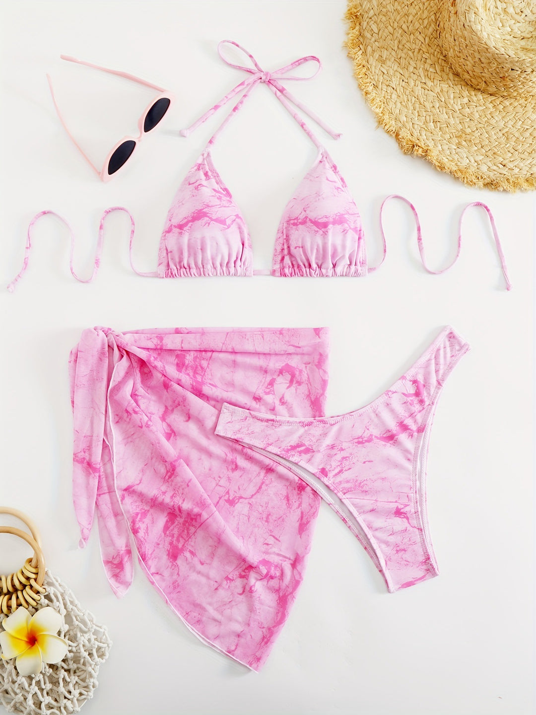 Damen Triangel-Bikini-Set mit elegantem Wickelsarong Drune