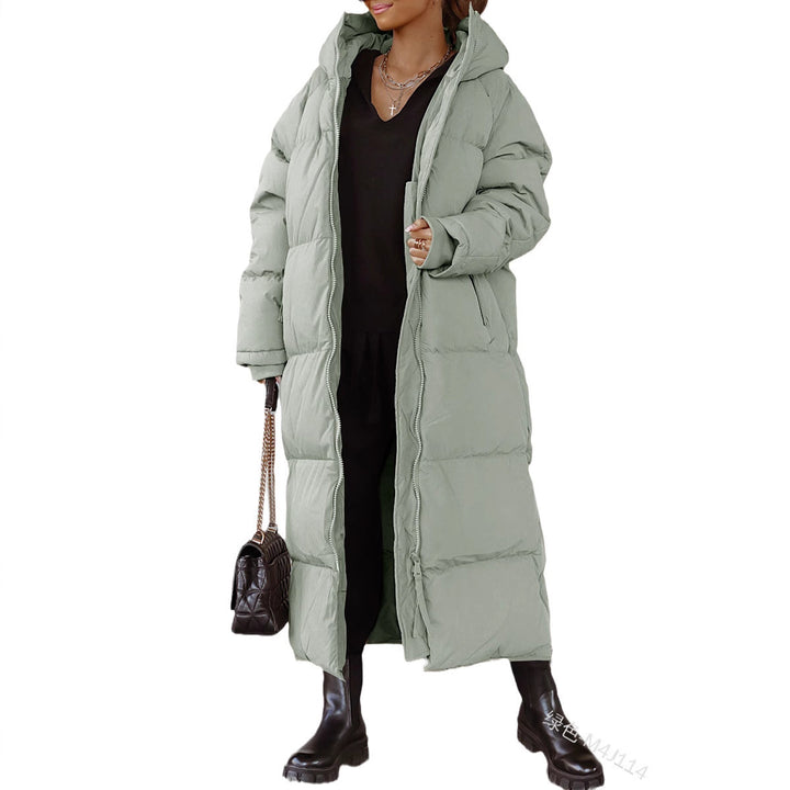Damen gesteppte Langjacke mit Kapuze und praktischen Seitentaschen Drune