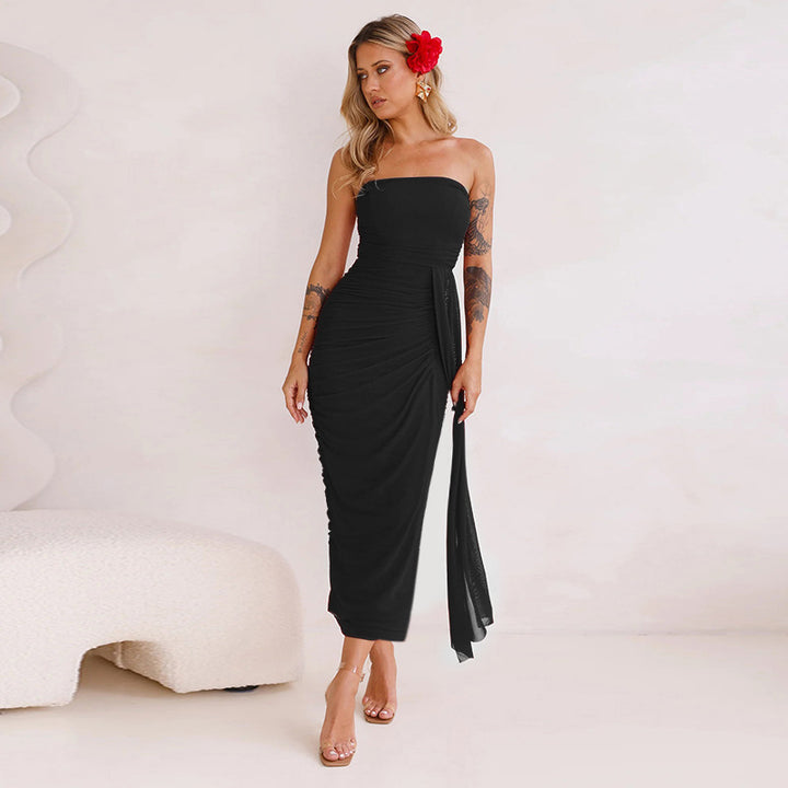 Damen Elegantes Wickelkleid mit taillierter Silhouette und schulterfreiem Design Drune