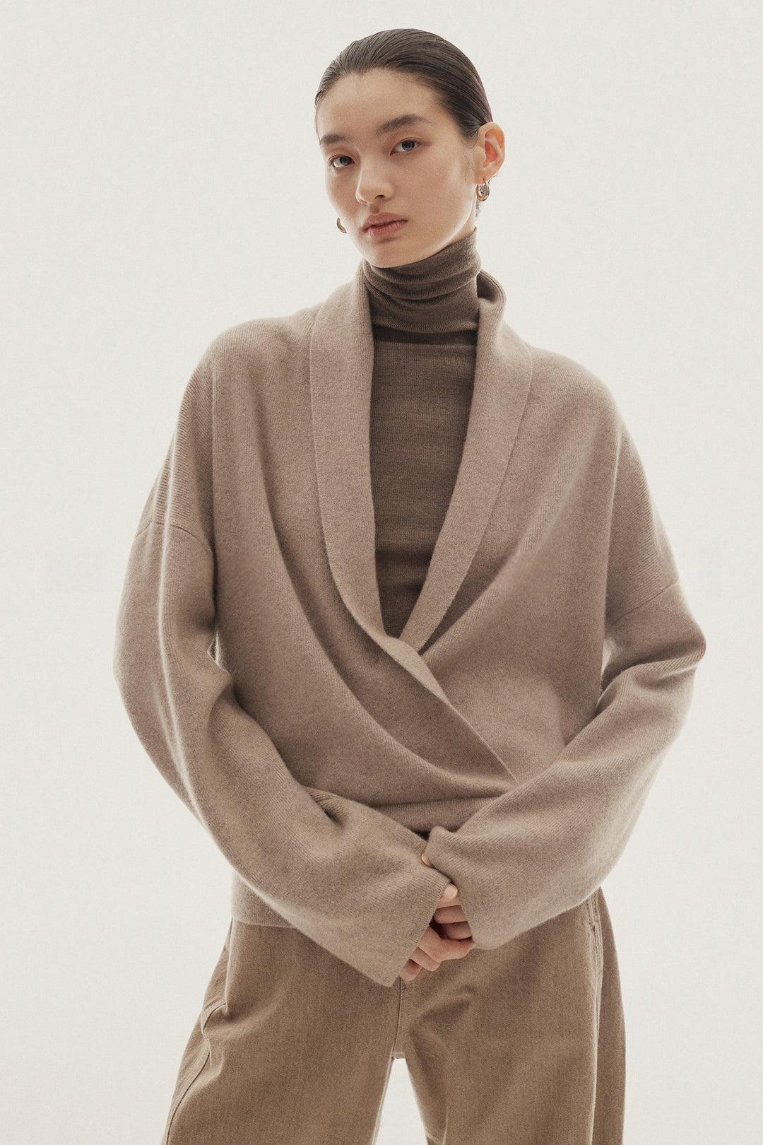 Damen Eleganter und weicher Wickelpullover aus hochwertiger Wolle Drune