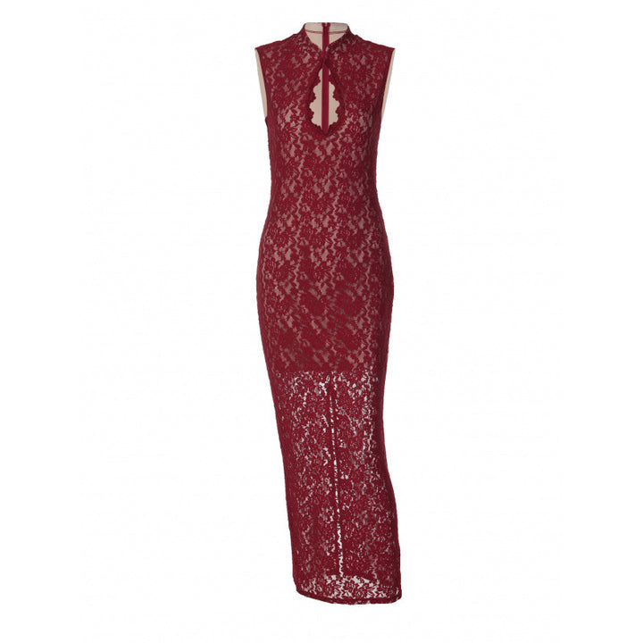 Damen Spitzenkleid mit hohem Kragen und figurbetonter Silhouette Drune