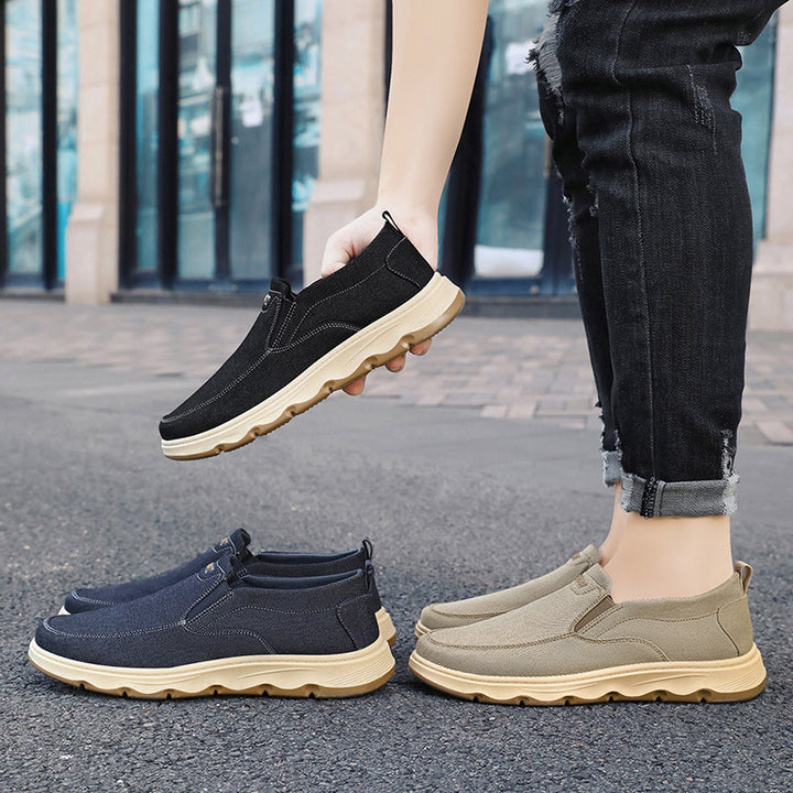 Herren nan leichter atmungsaktiver Canvas-Slip-On Freizeitschuh mit elastischem Einstieg und stoßdämpfender Leichtlaufsohle Drune