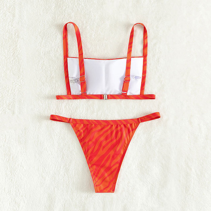 Damen Zweiteiliges Bikiniset mit sportlichem Schnitt und aufregendem Tierprint Drune