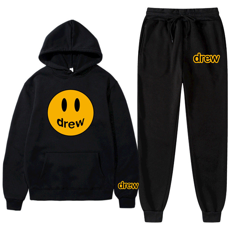 Unisex nan zweiteiliges Lounge-Set aus French-Terry mit Smiley-Print Kapuzenpullover und tapered Jogginghose Drune