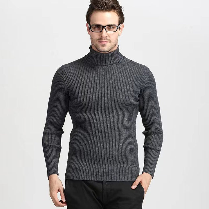 Herren nan Rippstrick Rollkragenpullover figurnaher elastischer Feinstrick Drune