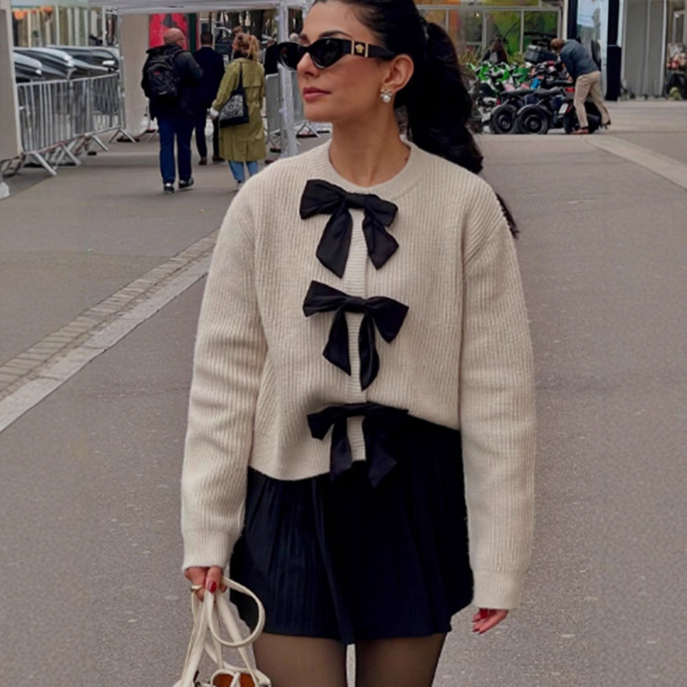Damen modischer Pullover mit dekorativen Schleifen Drune