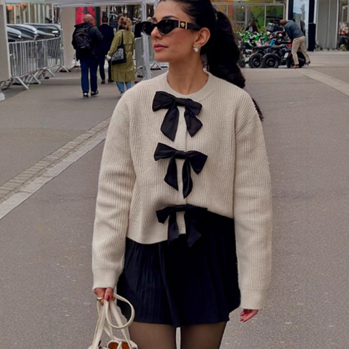 Damen modischer Pullover mit dekorativen Schleifen Drune