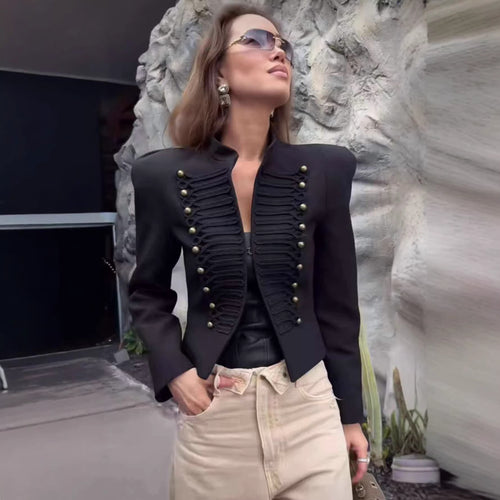 Damen nan militärisch inspirierte Kurzjacke mit Stehkragen und Zierkordeln Drune