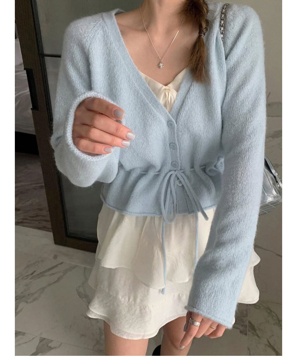 Damen Strickjacke mit taillierbarem Bindegürtel und luftigen Ärmeln Drune