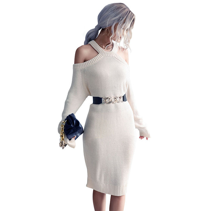 Damen Off-Shoulder Strickkleid mit eleganter Taillierung Drune