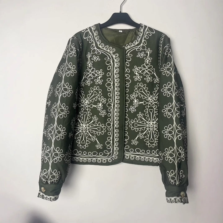 Damen gestepptes Oberteil mit floralem Design und eleganter Knopfleiste Drune