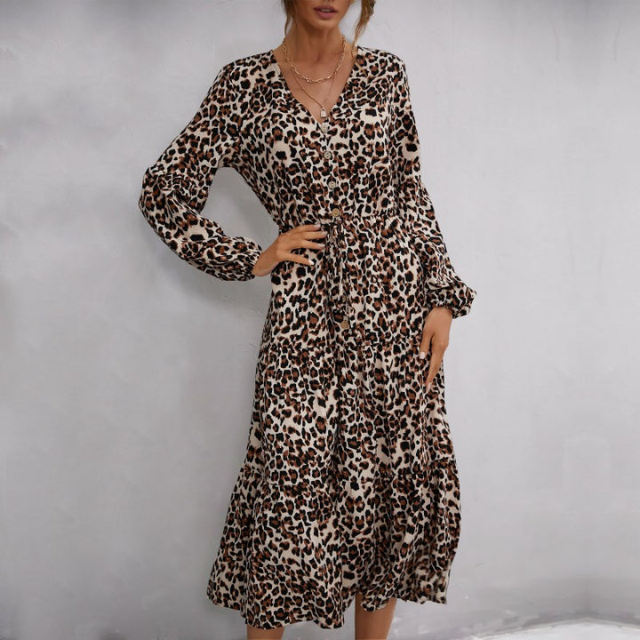 Damen Maxikleid mit Leopardenmuster und taillierbarem Gürtel Drune