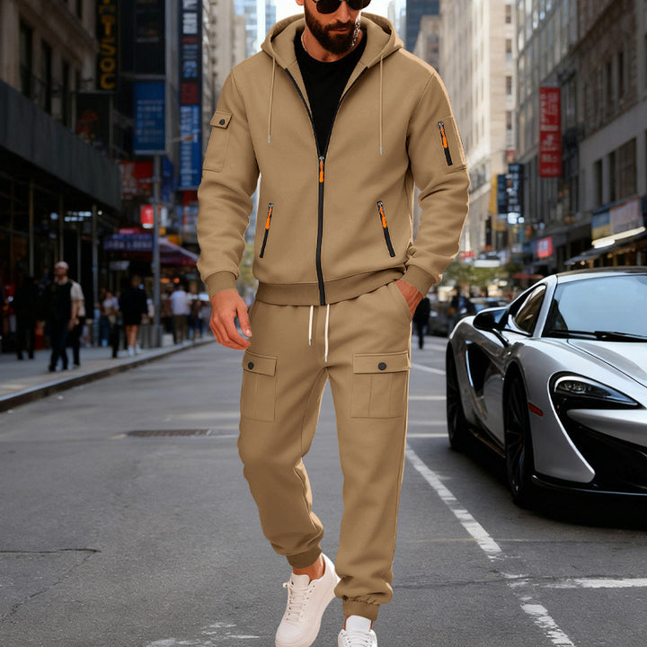 Herren stylisches Zweiteiliges Jogginganzug mit Kapuze und praktischen Taschen Drune