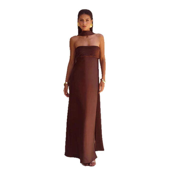 Damen Elegantes Maxikleid mit schulterfreiem Design und schmalem Oberteil Drune