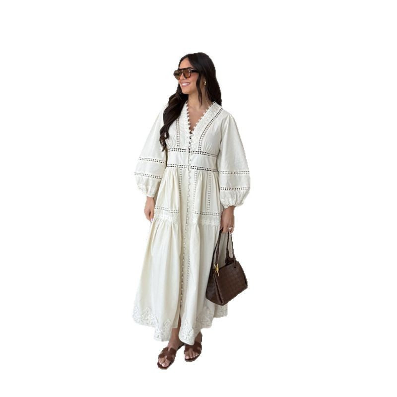 Damen Maxikleid mit kunstvollen Stickereien und luftigen Ärmeln Drune