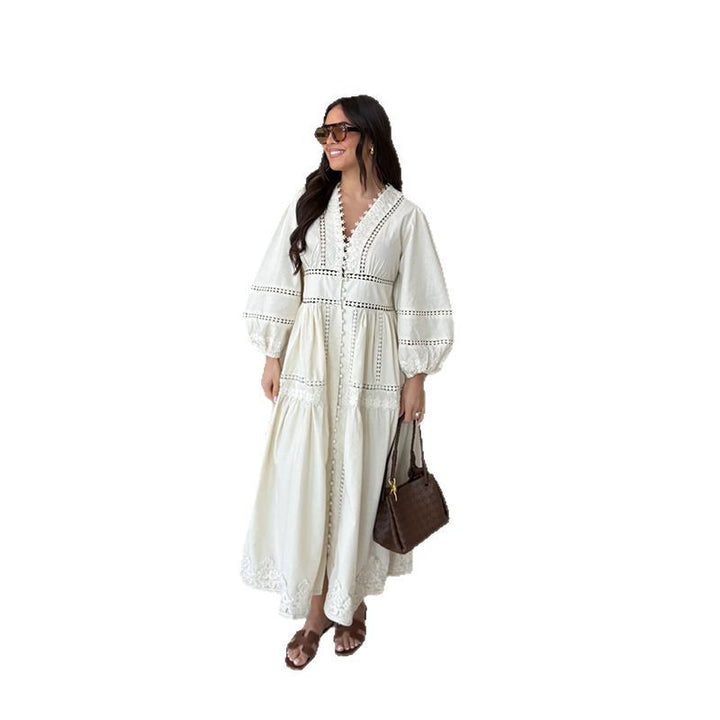 Damen Maxikleid mit kunstvollen Stickereien und luftigen Ärmeln Drune