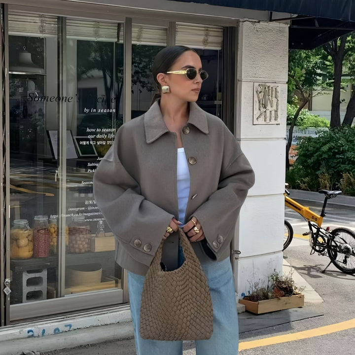 Damen modische Kurzjacke mit eleganten Knopfdetails Drune
