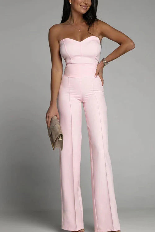 Damen Jumpsuit mit herzförmigem Ausschnitt und weitem Bein Drune