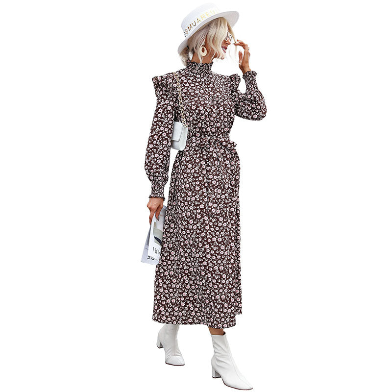 Damen Maxikleid mit floralen Rüschen und elegantem A-Linien-Schnitt Drune