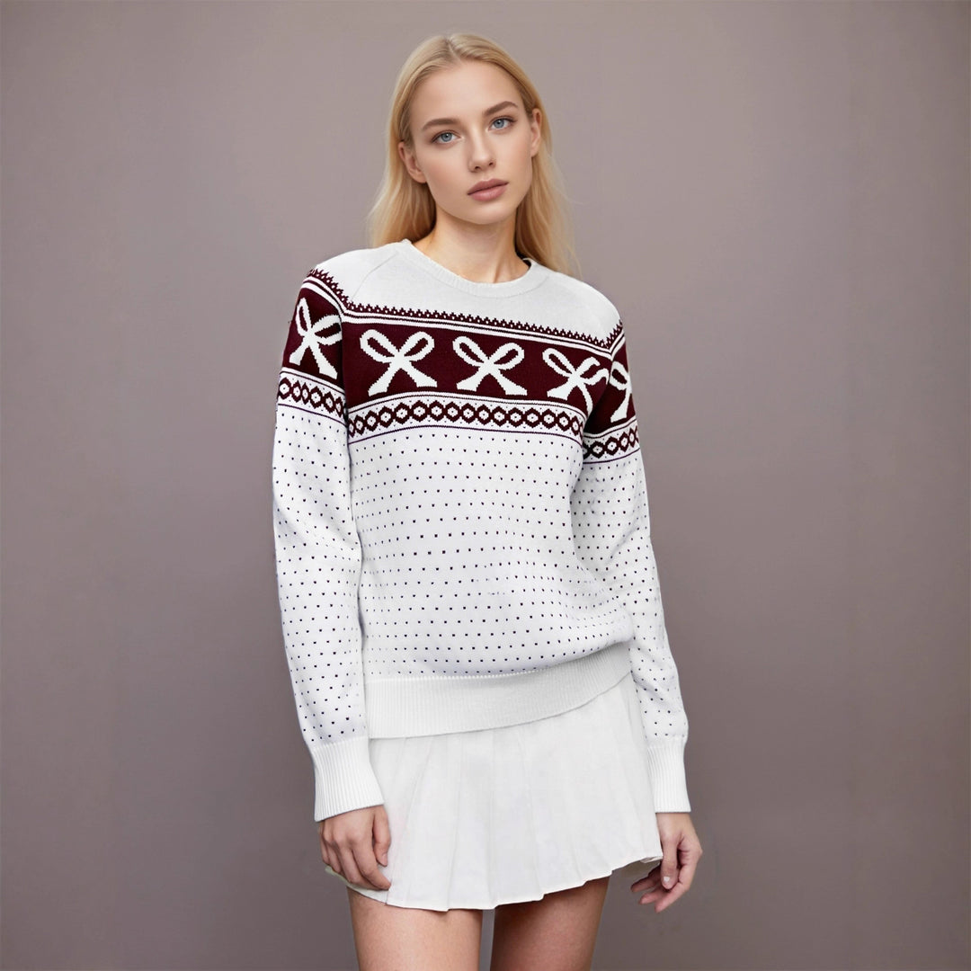 Damen Strickpullover mit festlichem Schleifenmuster und strukturiertem Design Drune