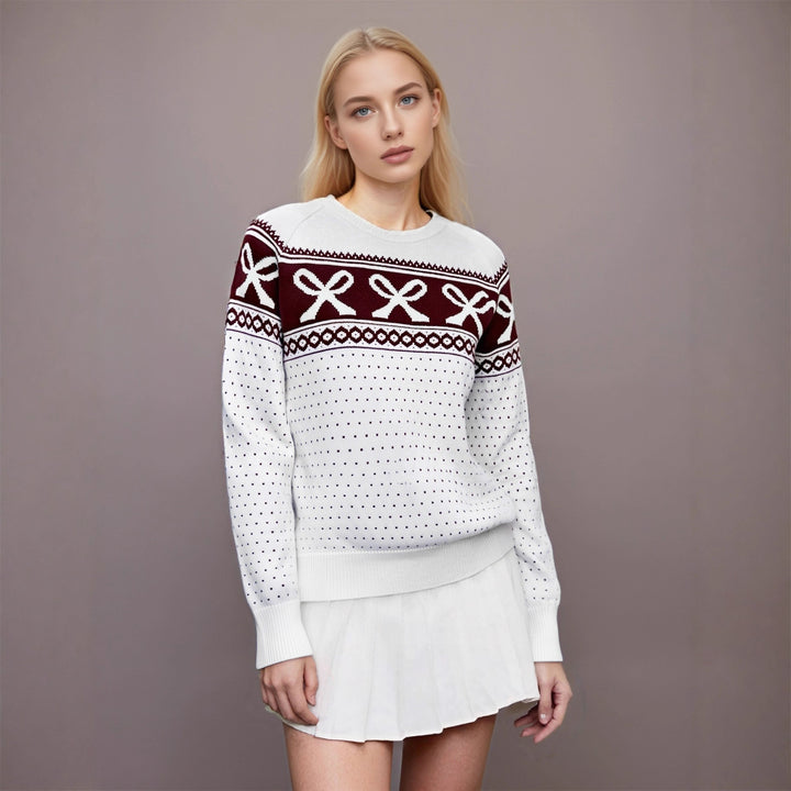 Damen Strickpullover mit festlichem Schleifenmuster und strukturiertem Design Drune