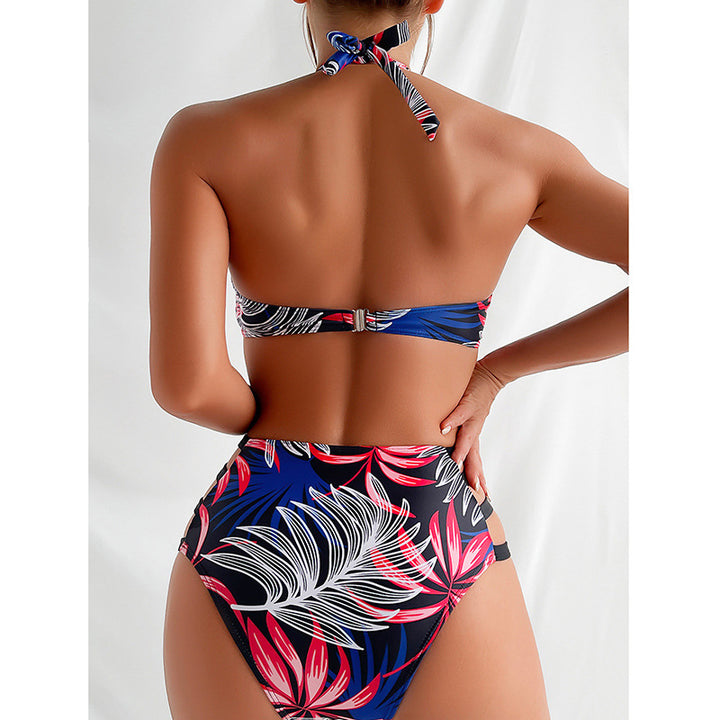Damen Hochgeschlossener Badeanzug mit floralem Muster und Cut-Out Details Drune