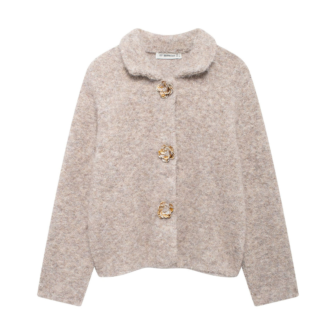 Damen elegante Strickjacke mit dekorativen Knopfdetails Drune