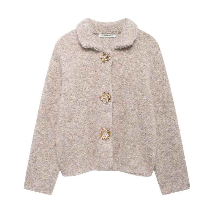 Damen elegante Strickjacke mit dekorativen Knopfdetails Drune