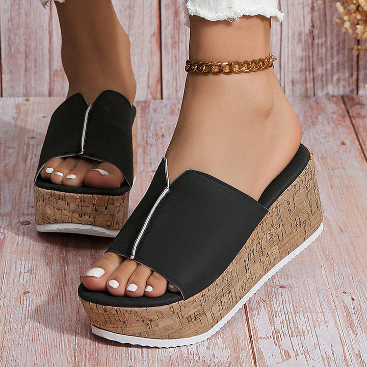 Damen Wedge-Pantoletten mit elegantem Korkdesign und modischem Schlitz Drune