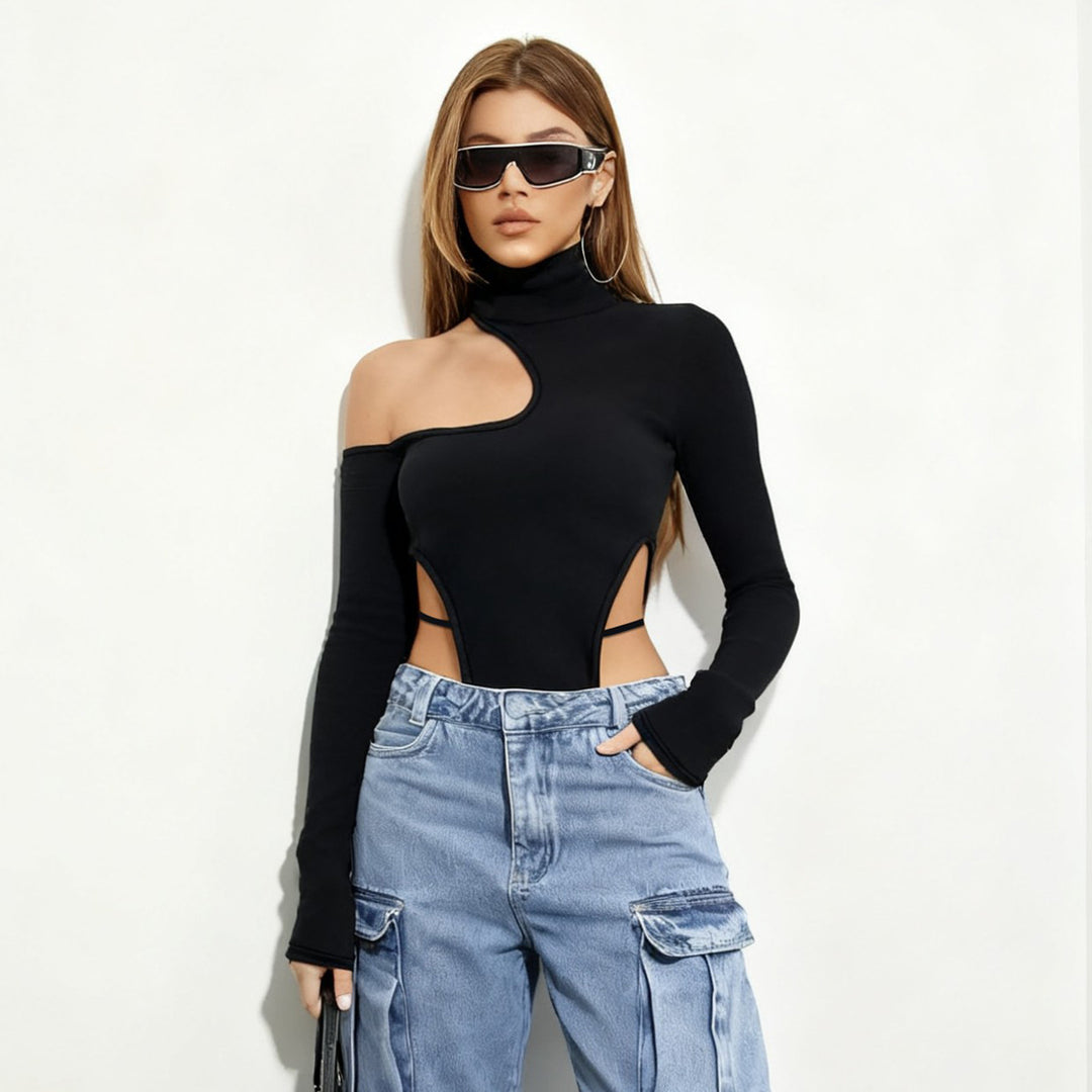 Damen Body mit asymmetrischem Schnitt und hohen Rüschen Drune
