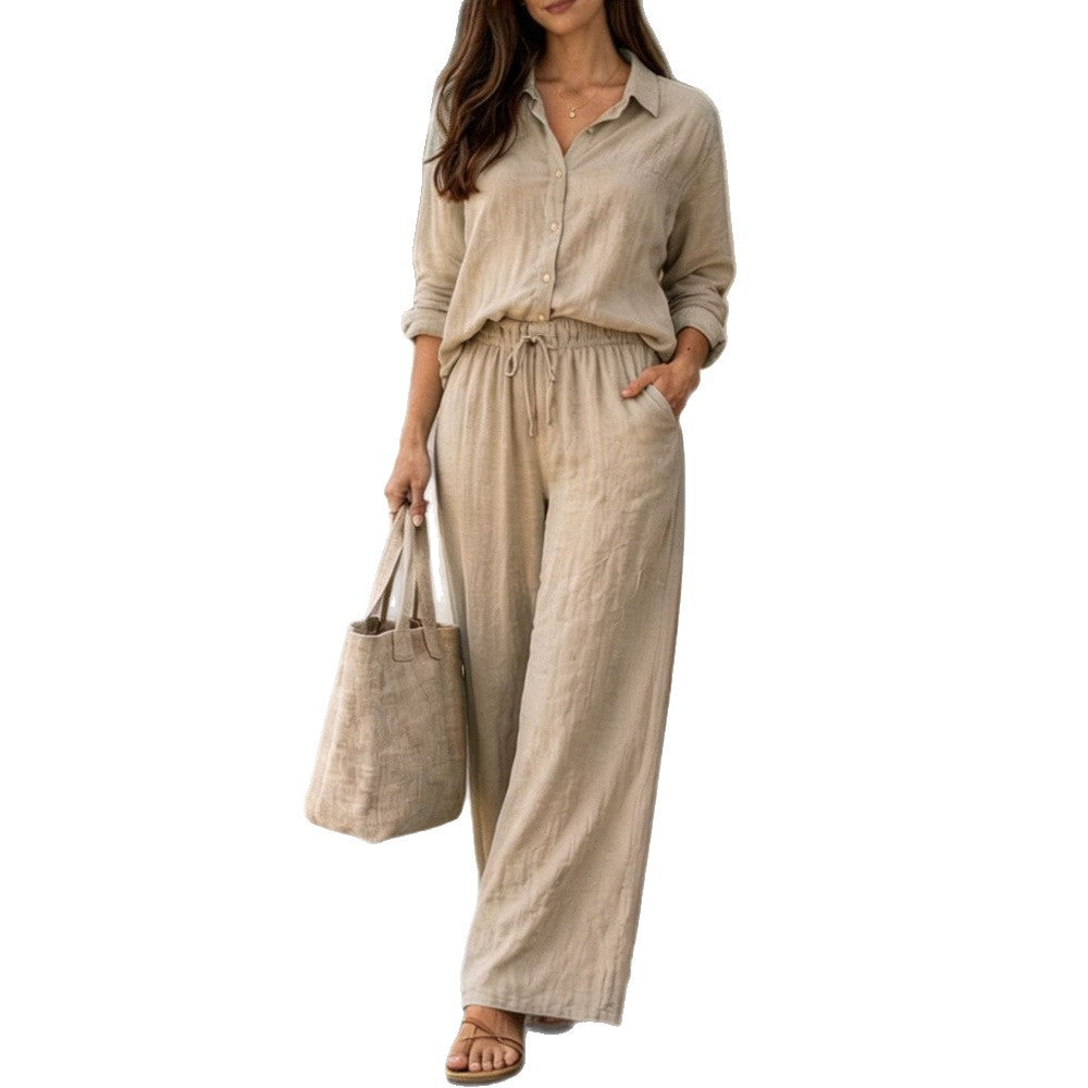 Damen Leichte und bequeme Sommerbluse mit weiten Hosen Drune