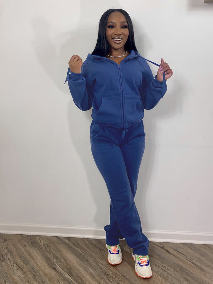 Damen nan Komfort-Zip-Hoodie mit taillenhoher Bootcut-Jogginghose Set Drune