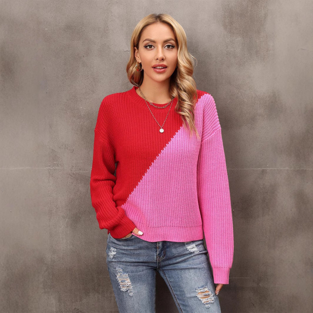 Damen trendiger Pullover mit asymmetrischem Farbblockdesign Drune