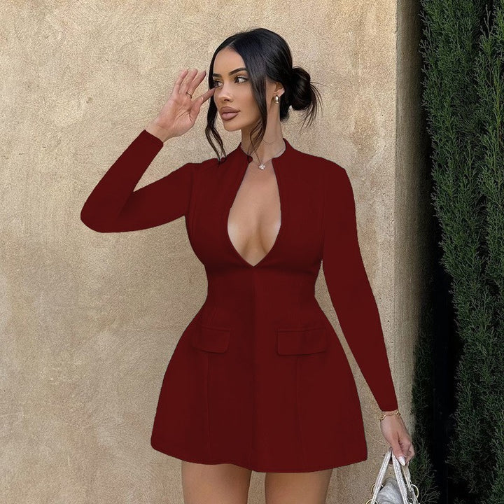 Damen schickes Minikleid mit tiefem Ausschnitt und tailliertem Schnitt Drune