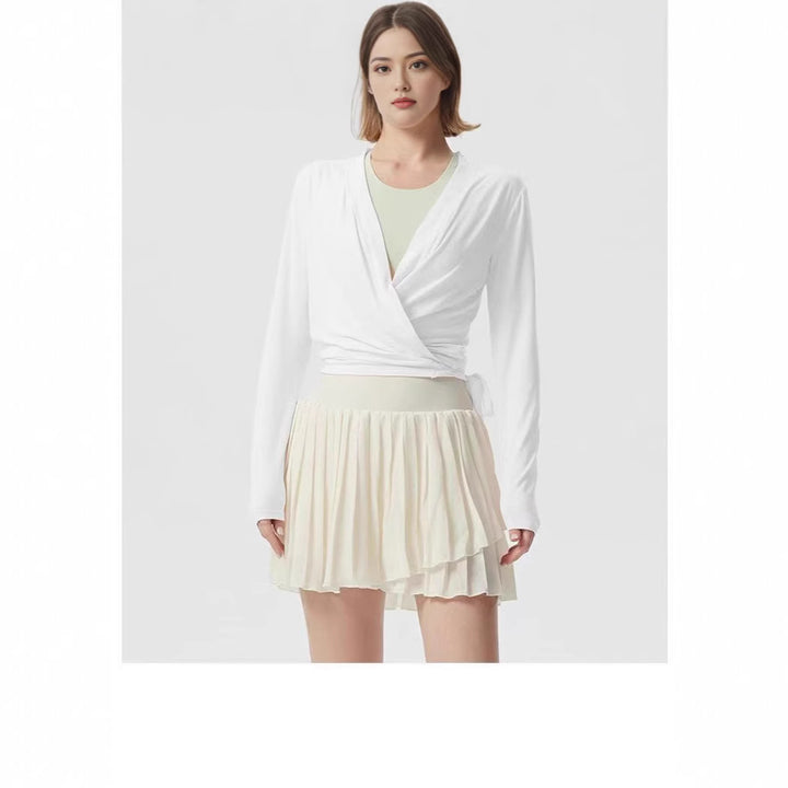Damen sportliche Langarmjacke mit Wickeldesign und elastischem Bund Drune