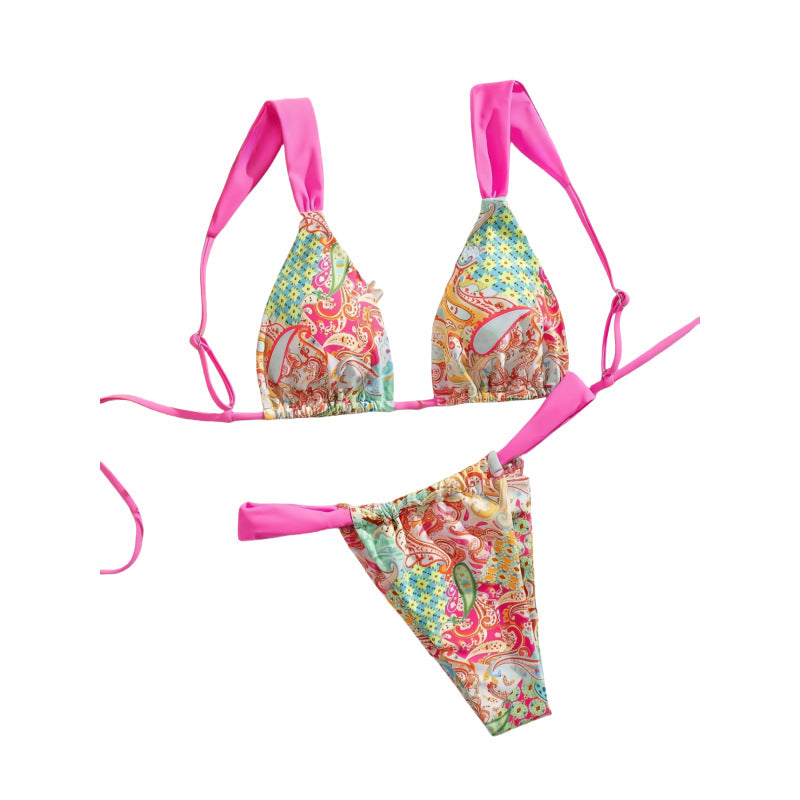 Damen Triangel-Bikini mit buntem Paisleymuster und verstellbaren Trägern Drune