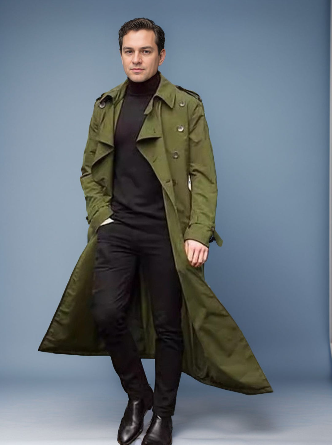 Herren eleganter Trenchcoat mit taillierbarem Gürtel und klassischen Details Drune