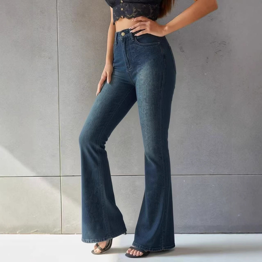 Damen Flared Jeans mit hohem Bund und einzigartigem Strukturdesign Drune