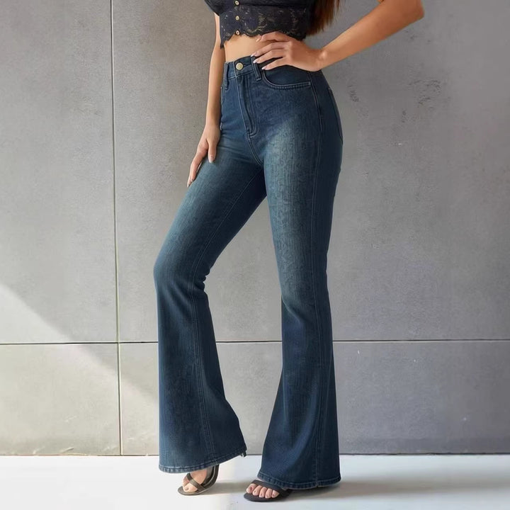 Damen Flared Jeans mit hohem Bund und einzigartigem Strukturdesign Drune