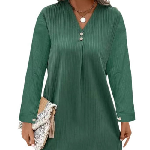 Damen V-Ausschnitt Bluse mit feinen Streifen und Knopfdetails Drune