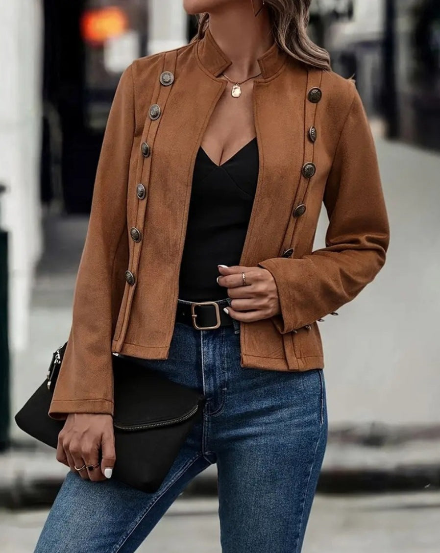 Damen modischer Wildlederblazer mit dekorativen Knöpfen Drune