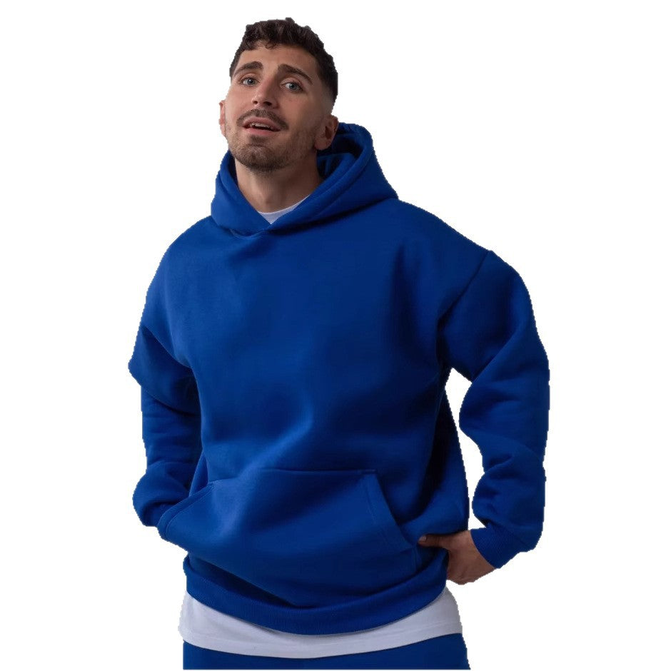 Herren nan schwerer Fleece-Boxy-Hoodie mit tiefem Schulterfall verstärkter Kapuze und Kängurutasche Drune