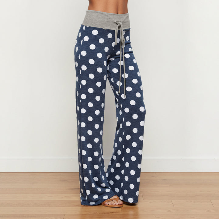 Damen nan ausgestellte Palazzo-Loungehose mit hohem Komfortbund, Kordelzug und gepunktetem Dessin Drune