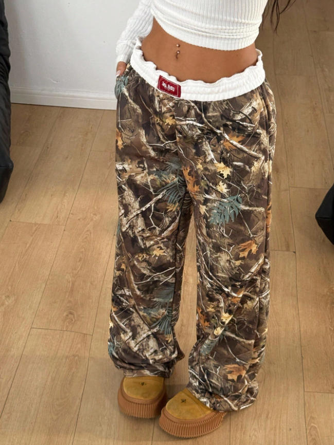 Damen Bequeme und stylische Freizeithose mit Blattmuster Drune