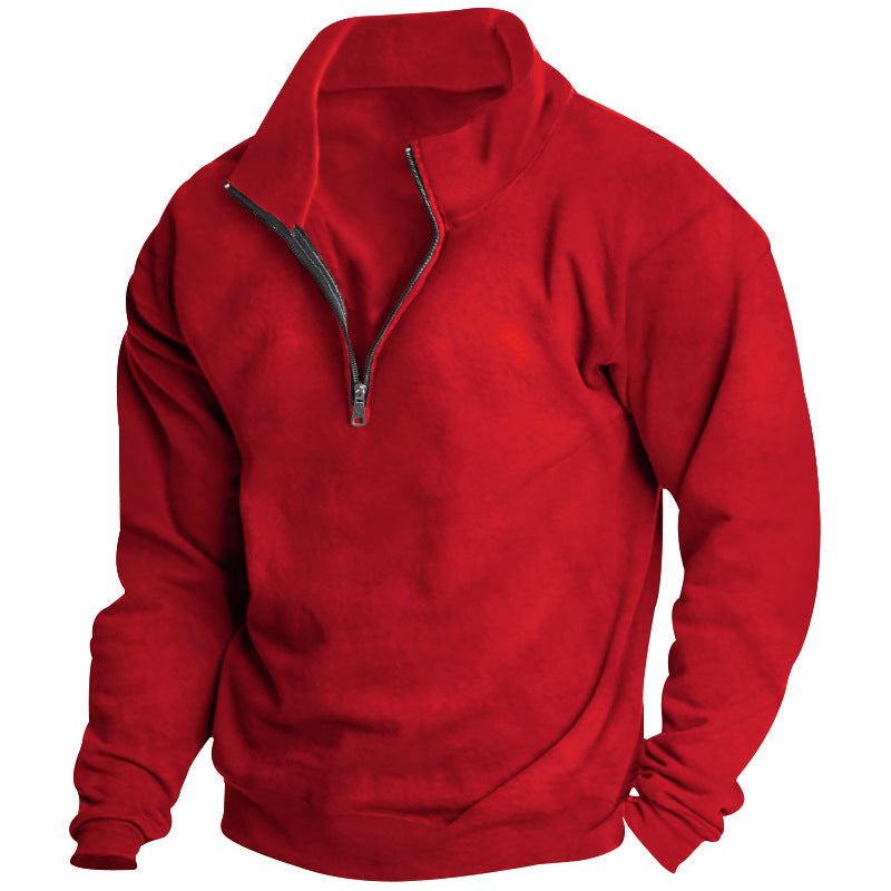 Herren nan hochschließendes Halbzip-Sweatshirt mit Stehkragen, relaxed Oversize und gerippten Bündchen Drune