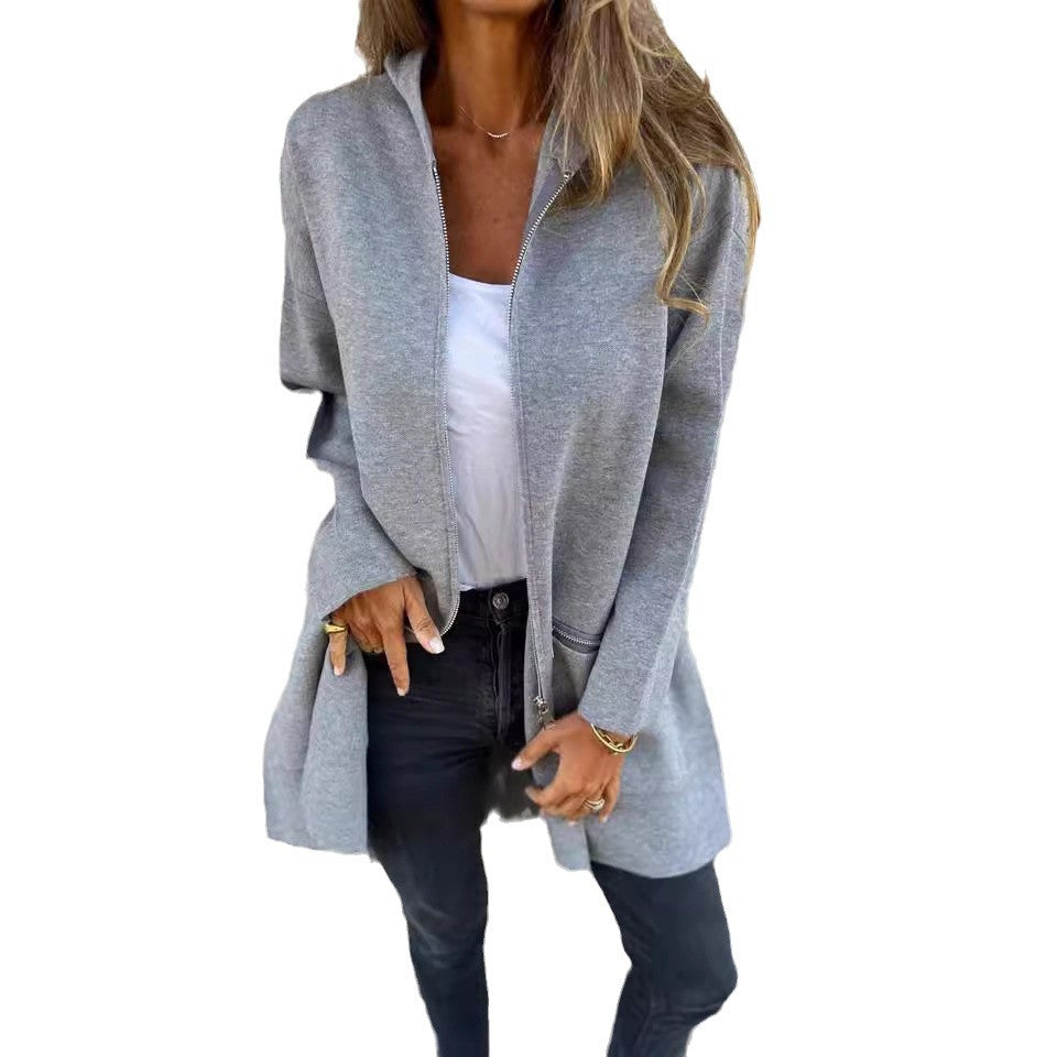 Damen langärmlige Oversized Jacke mit Reißverschluss Drune