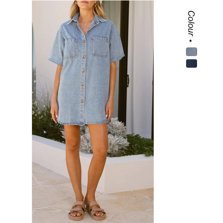 Damen Denim Camiskleid mit praktischen Taschen und angesagtem Look Drune